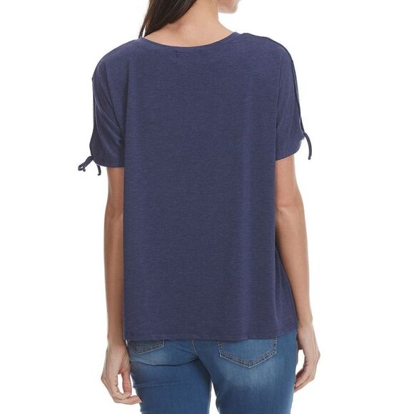 Thyme & Honey Navy V-Neck Tee with Split Sleeves Size M - Picture 2 of 8